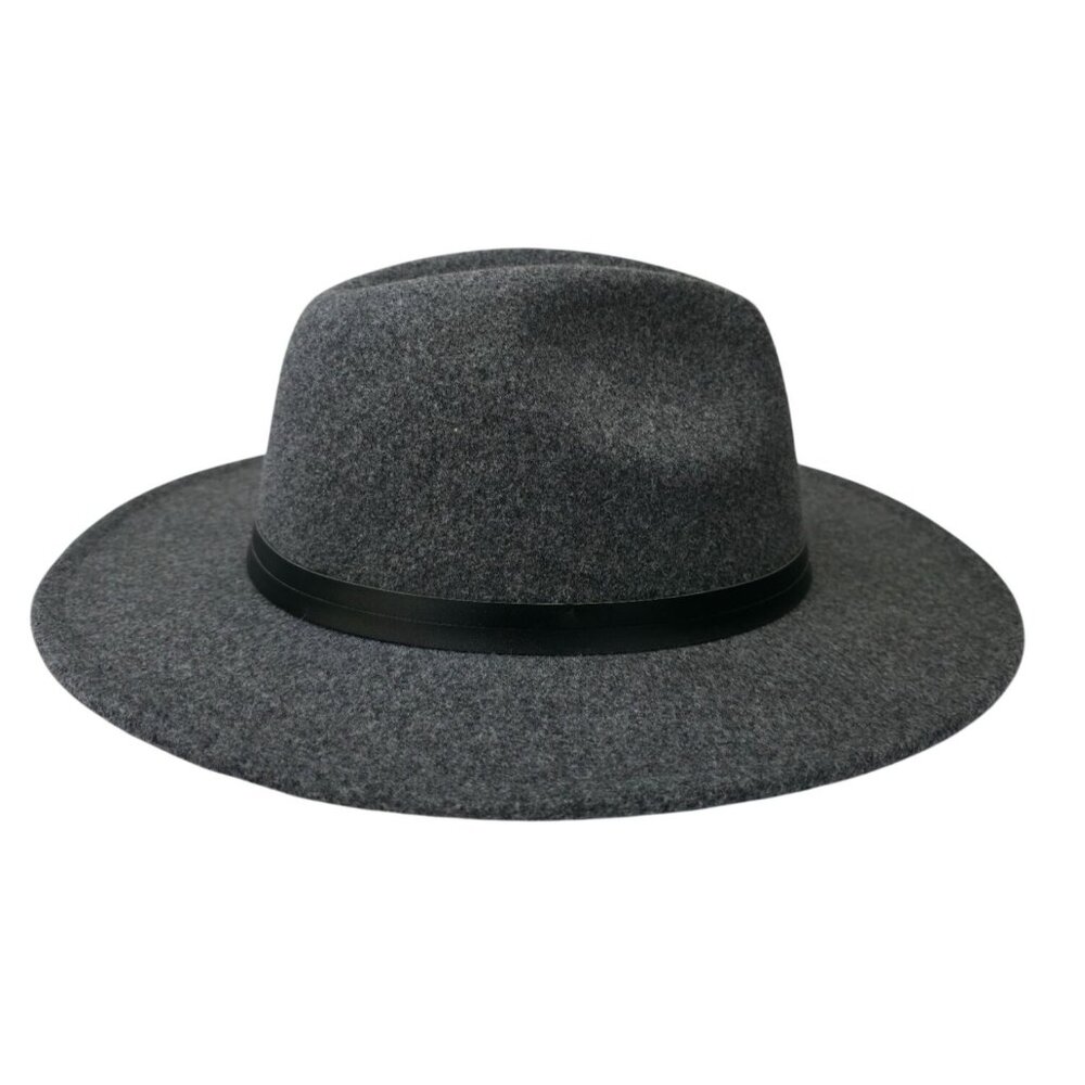 LUCKY BRAND Gray Fedora Hat w/ Black Faux Leather Ribbon Band Unisex Sz 7-1/8 - Picture 4 of 10